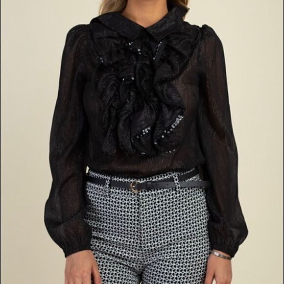 Black chiffon Blouse Shirt Top - Picture 1 of 10
